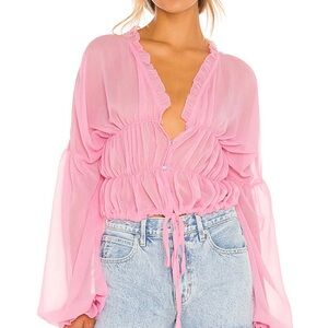 REVOLVE Light Pink Sheer Blouse